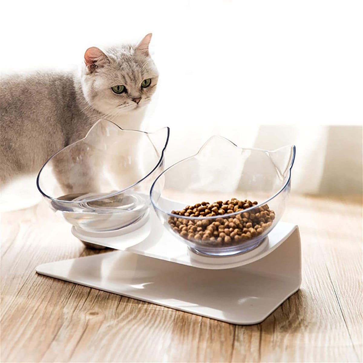 Raised double cat feeder